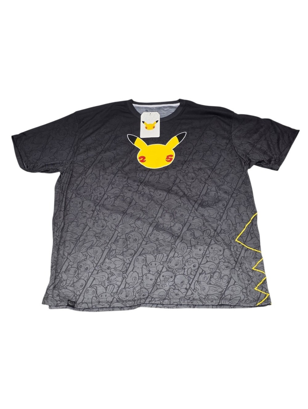 Pokémon Center Pikachu 25 Years Anniversary Adult T-Shirt Size 2XL Gray All Over
